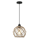 PEN846 Bright Star BLACK METAL PENDANT CLEAR GLASS AND ROPE 1X40W ES