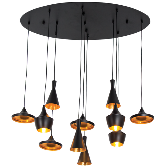 PEN851/11 Bright Star BK/GOLD METAL PENDANT BLK&GOLD 11 X 3W LED 3000K 900 LUMEN