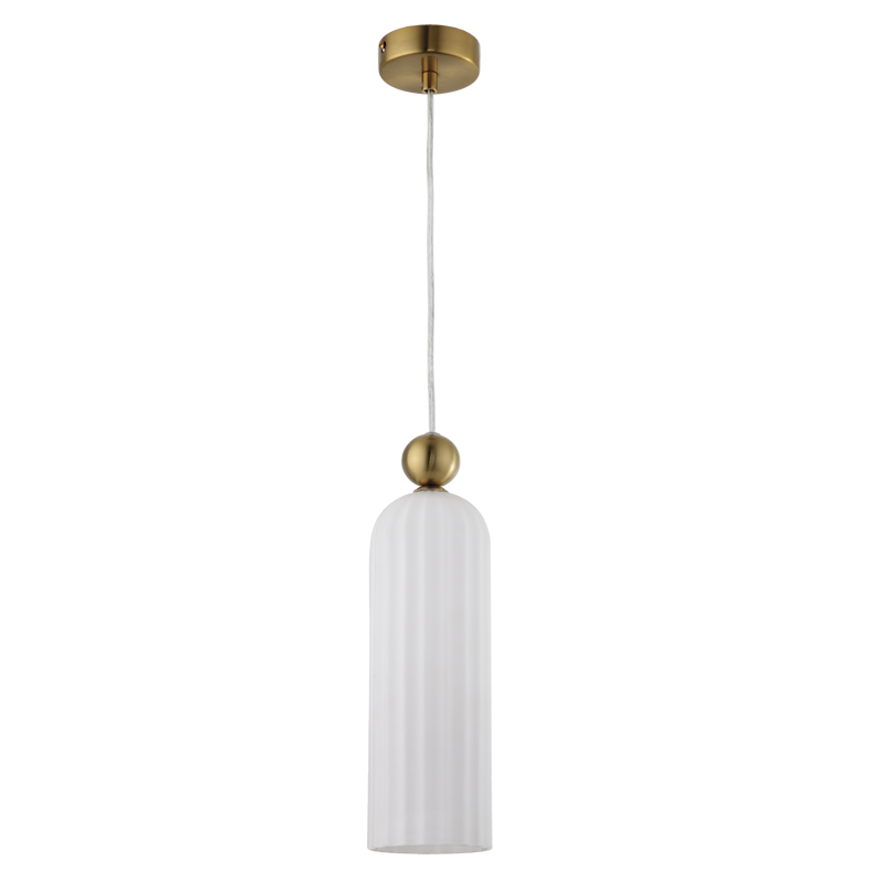 PEN854 Bright Star WHITE METAL PENDANT WHITE FLUTED GLASS 1X40W SES 100MM