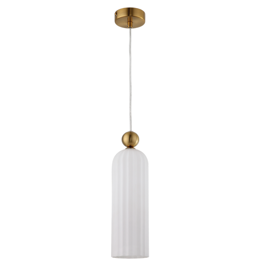 PEN854 Bright Star WHITE METAL PENDANT WHITE FLUTED GLASS 1X40W SES 100MM