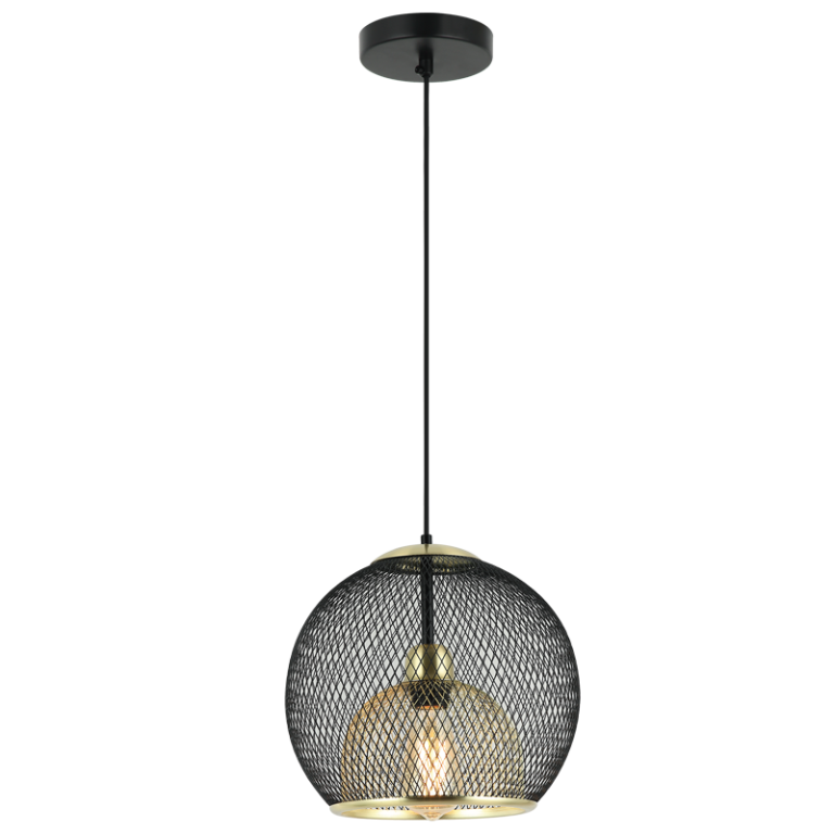 PEN861 Bright Star BLACK BLACK & GOLD MESH PENDANT 1X40W ES