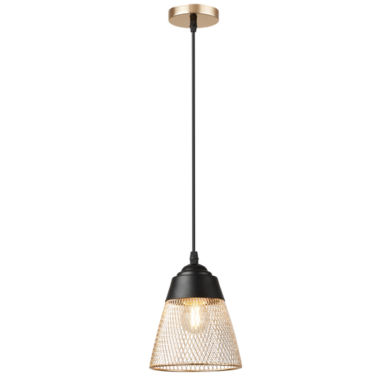 PEN863 Bright Star BK/GOLD BLACK & GOLD MESH METAL PENDANT 1X40W ES