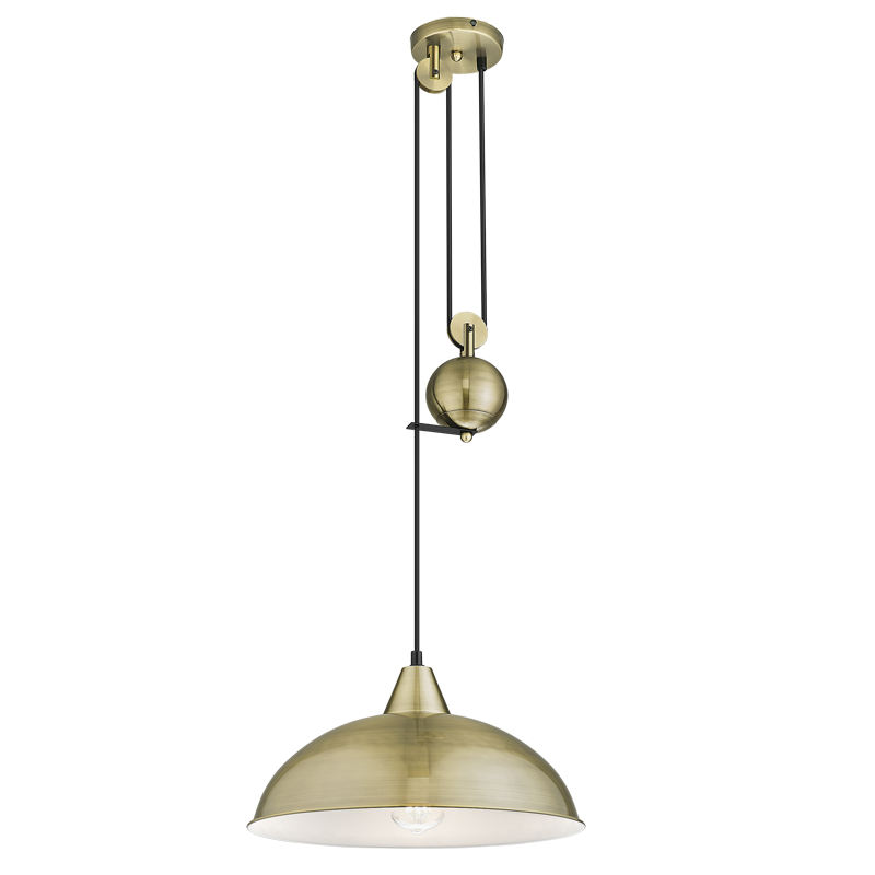 PEN870 Bright Star ANTIQUE ANTIQUE PENDANT INNER WH WITH PULLY 1X40W ES