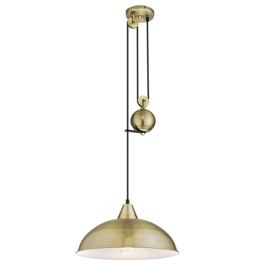 PEN870 Bright Star ANTIQUE ANTIQUE PENDANT INNER WH WITH PULLY 1X40W ES