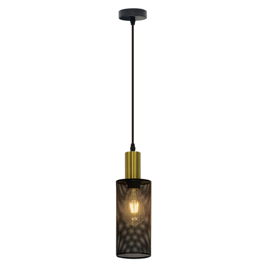 PEN873/1 Bright Star BK/GD BLK& GOLD PENDANT MESH 1X40W ES