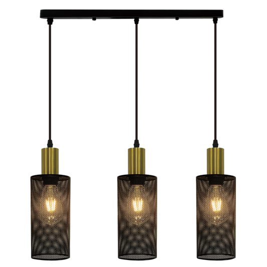 PEN874/3 Bright Star BK/GD BLK&GOLD PENDANT MESH 3X40W ES