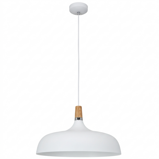 PEN912 Bright Star WHITE WHITE PENDANT WITH WOOD 1X60W ES 500MM