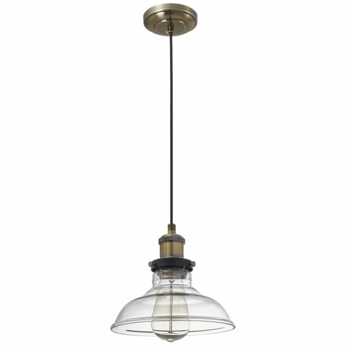 PEN919 Bright Star CLEAR ANTIQUE BRASS PENDANT CLEAR GLASS 1X60W ES 200MM