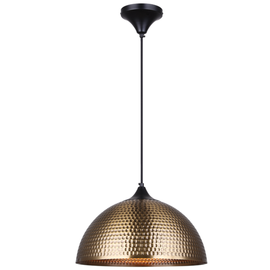 PEN935 Bright Star BK/AQ BLK/ANT PENDANT HAMMERED METAL DOME 1X40W ES 400MM