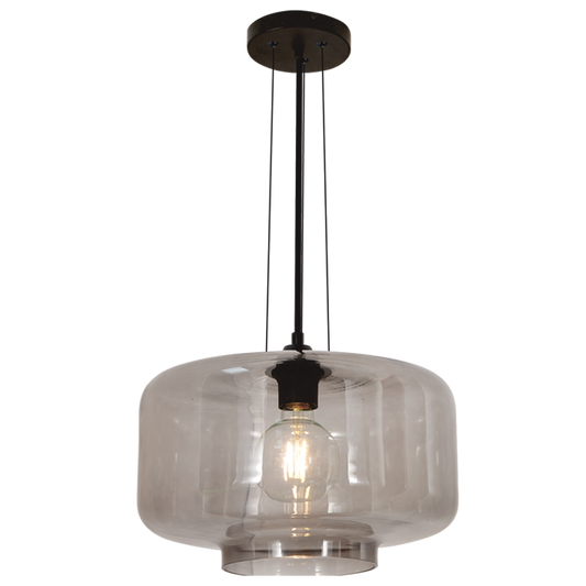 PEN952 Bright Star SMOKE METAL PENDANT SMOKE GLASS 1X40W ES 350MM