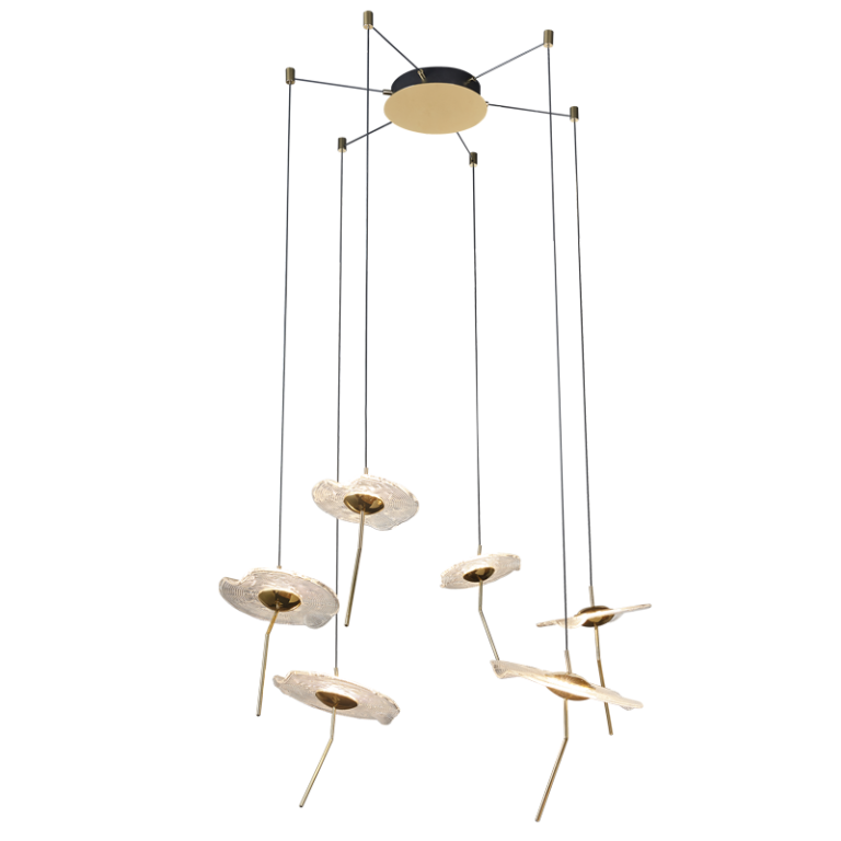 PEN955/6 Bright Star CCT ALU & GLASS PENDANT GOLD 20W LED CCT 6LIGHT