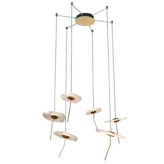 PEN955/6 Bright Star CCT ALU & GLASS PENDANT GOLD 20W LED CCT 6LIGHT