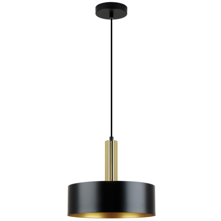 PEN966 Bright Star BLACK MATT BLK & POLISHED GOLD METAL PENDANT 1X40W ES