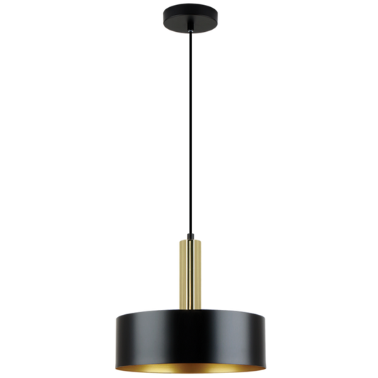 PEN966 Bright Star BLACK MATT BLK & POLISHED GOLD METAL PENDANT 1X40W ES