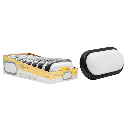Radiant Oval 12W Integrated LED Bulkhead Light (White & Black  6500K, IP54) – RB198