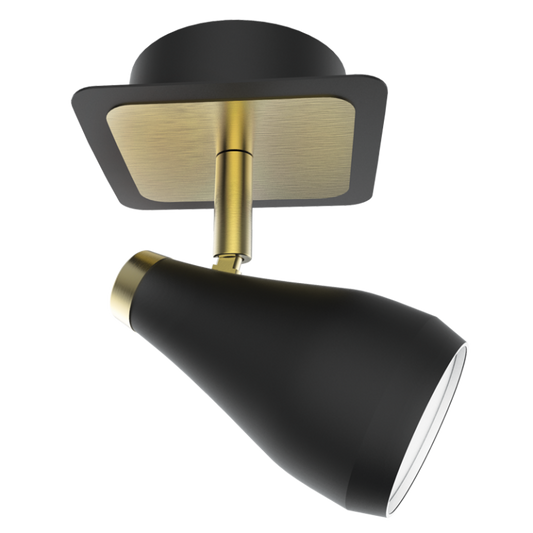 S173/1 Bright Star BK/BRASS MATT BLK&SAT BRASS SPOTLIGHT 1X50W GU10 BASE 105MM
