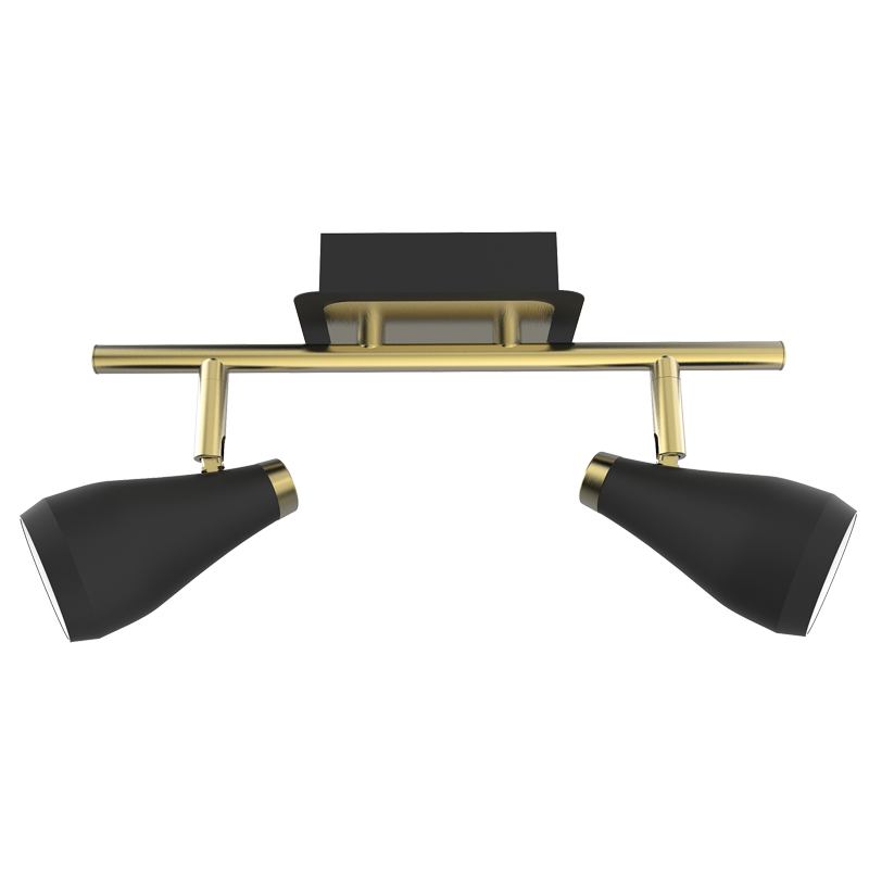 S173/2 Bright Star BK/BRASS MATT BLK&SAT BRASS SPOTLIGHT 2X50W GU10 BAR 300MM