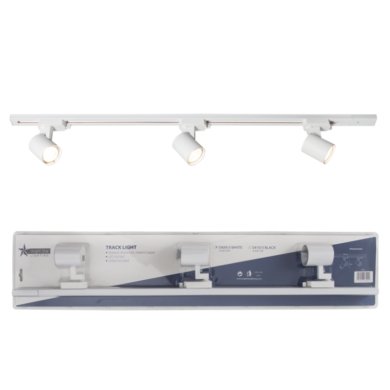 S409/3 Bright Star WHITE BLISTER PACK TRACK LIGHT 3XGU10 MAX40W 1000MM