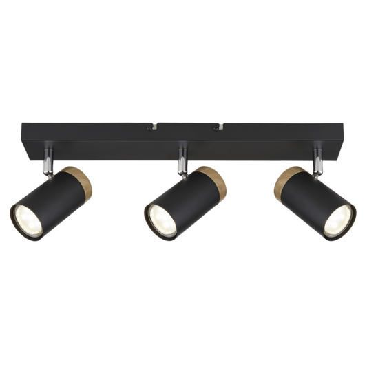 S412/3 Bright Star BLACK BLACK SPOTLIGHT WOOD FINISH 3X25W GU10 410X60MM