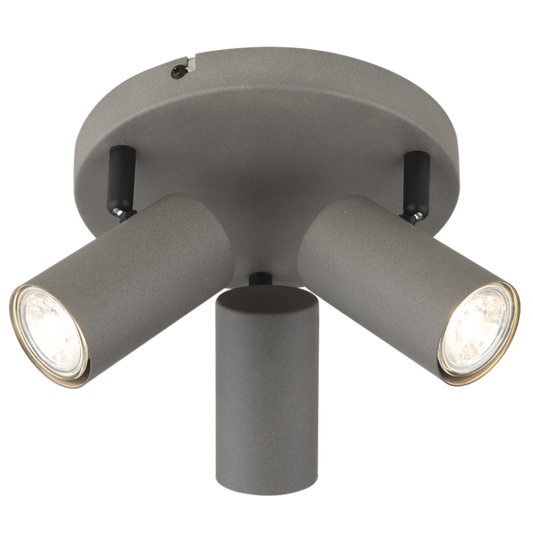 S419/3 Bright Star SANDY SANDY GREY METAL SPOT 3X50W GU10 ROUND BASE 200MM