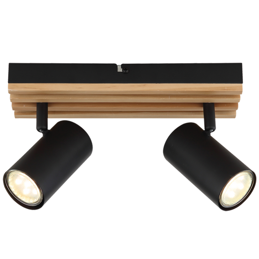 S423/2 Bright Star WOOD WOOD SPOTLIGHT 2X50W GU10 LED BASE 260X80MM