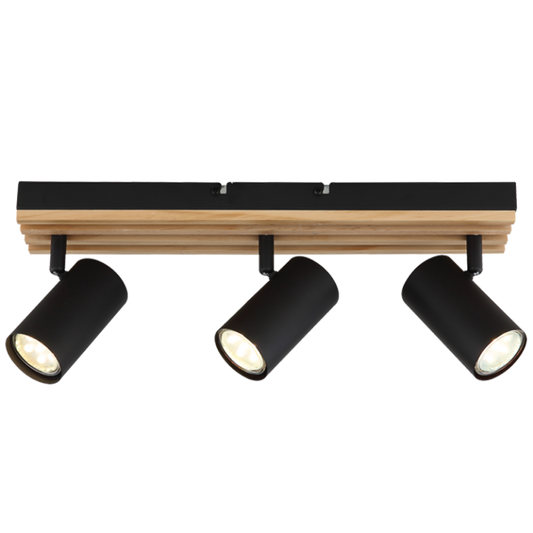 S423/3 Bright Star WOOD WOOD SPOTLIGHT 3X50W GU10 LED BASE 410X80MM