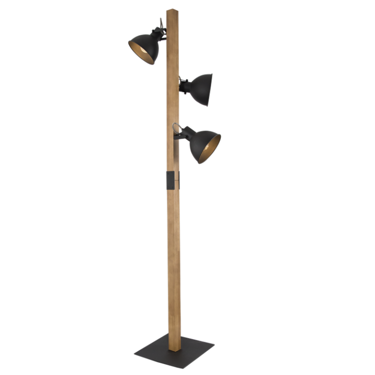 SL413 Bright Star BLACK 3 HEAD METAL & WOOD STANDING FOOT SWITCH 3X40W ES