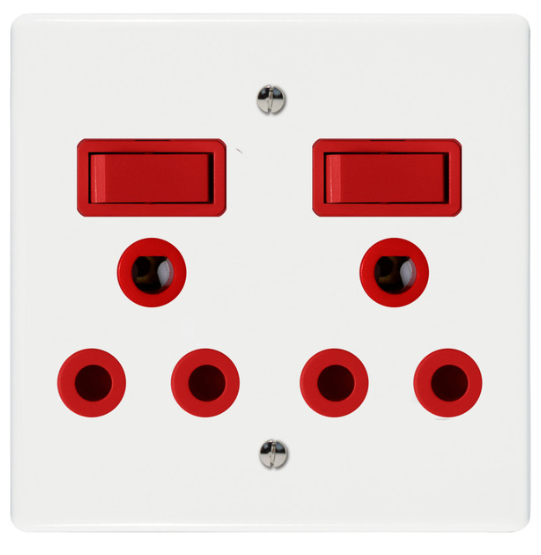 4x4 Doubel Dedicated Socket Red with White Cover | 18079/101