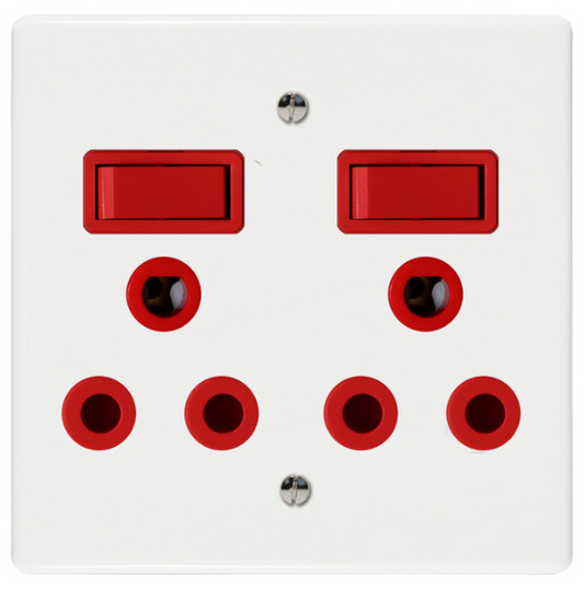 4x4 Doubel Dedicated Socket Red with White Cover | 18079/101