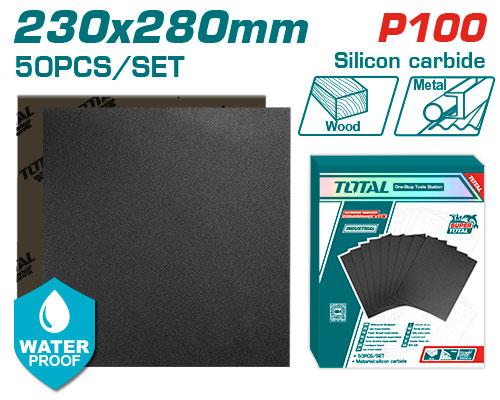 Total Waterproof Sandpaper P100 50Pcs Set 230Mmx280Mm Professional TAC010016