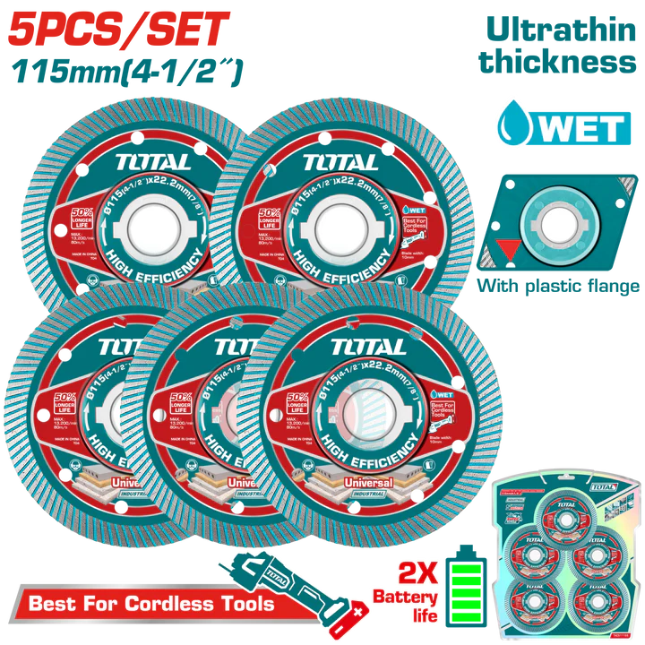 Total 115Mm 5Pc Diamond Disc Set For Cordless Angle Grinder Promo Price Subject To Change Without Notice Professional TAC511155