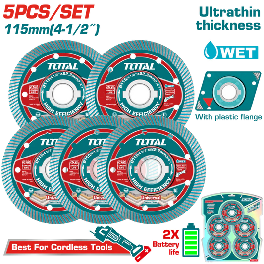 Total 115Mm 5Pc Diamond Disc Set For Cordless Angle Grinder Promo Price Subject To Change Without Notice Professional TAC511155