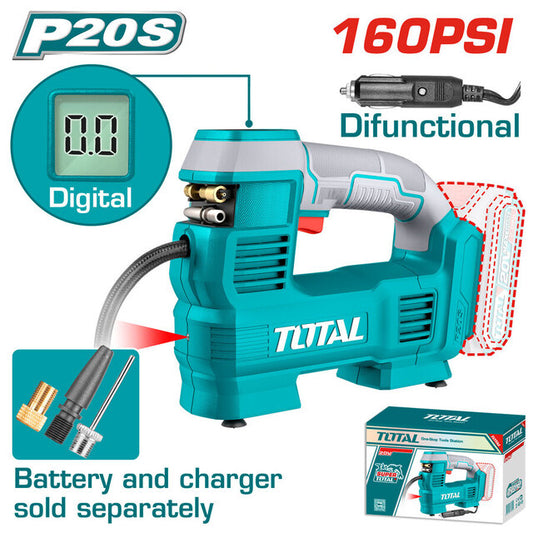 Total 20v P20s Cordless Auto Air Compressor Solo 160psi/11bar Tacli2012