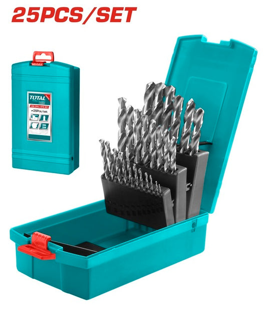 Total 25Pcs Hss Drill Bits Set 1-13Mm With Case Professional TACSD0251