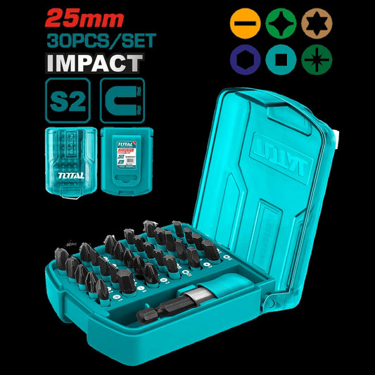 Total 30 Pcs 25Mm Impact Screwdriver Bits Set With Case Professional TACSD18306