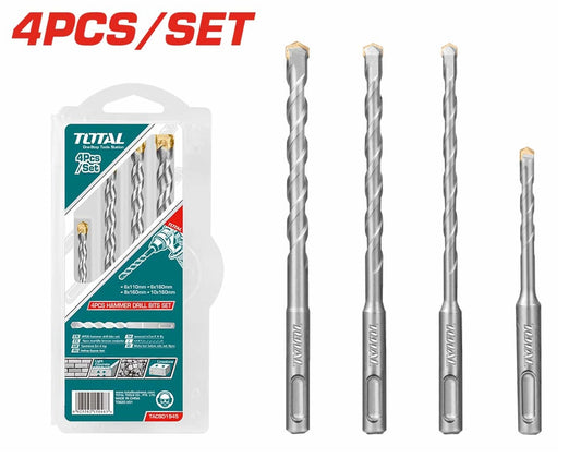 Total 4 Pcs Hammer Drill Bits Set 6-10Mm Professional TACSD1945