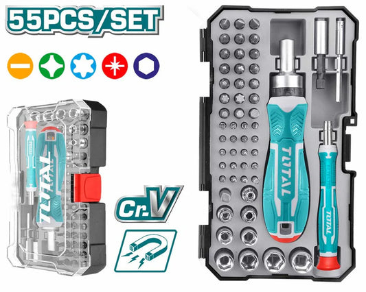 Total 55 Pcs Screwdriver Bits Set With Case Professional TACSD30556