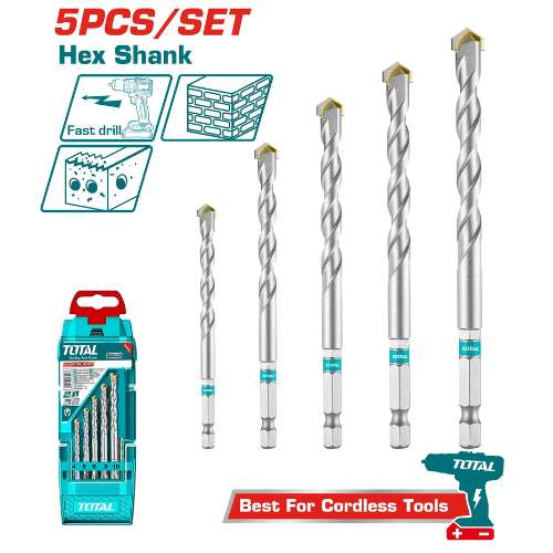 Total 5 Pcs Masonry Drill Bits Set 4-10Mm Professional TACSD6055