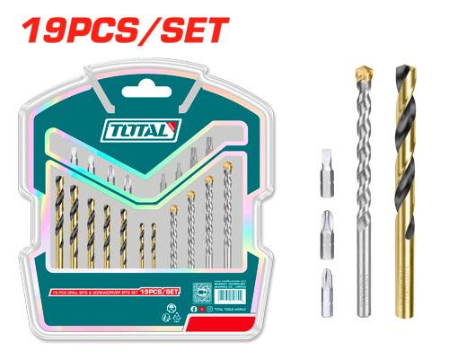 Total 19 Pcs Drill Bits & Screwdriver Bits Set Professional TACSDB1901