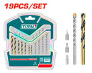 Total 19 Pcs Drill Bits & Screwdriver Bits Set Professional TACSDB1901