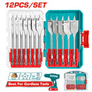 Total 12 Pcs Flat Wood Drill Bits Set 8-32Mm With Case Professional TACSDL1206