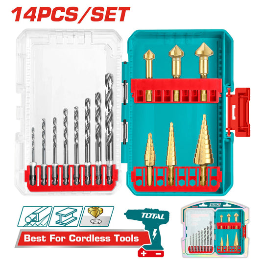 Total 14 Pcs Hss Essential Site Drill Bits And Step Drill Bits Set Professional TACSDL61401