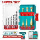 Total 14 Pcs Hss Essential Site Drill Bits And Step Drill Bits Set Professional TACSDL61401