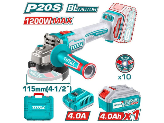 Total 20v P20s Cordless Angle Grinder Kit Tagli2011587