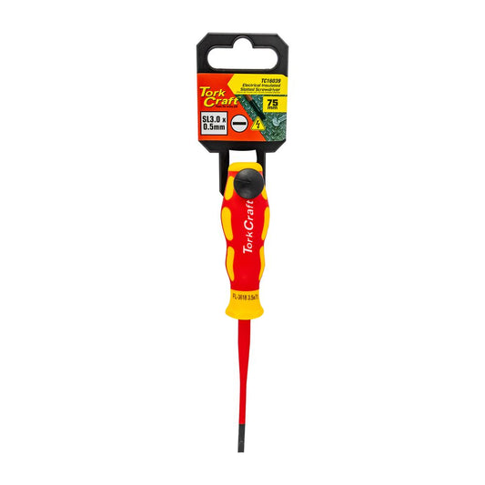 Tork Craft VDE Insulated 1000V Slotted Screwdriver (0.5mm x 3.0mm x 75mm) – TC16039