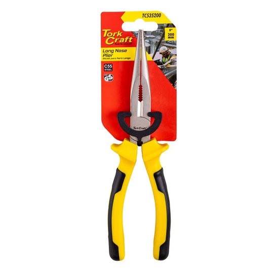 Tork Craft 200mm (8") Long Nose Pliers with C55 Carbon Steel Jaws & Comfort Grip – TC535200
