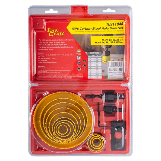 Tork Craft 16-Piece Carbon Steel Hole Saw Set (19mm – 127mm) – TC911048