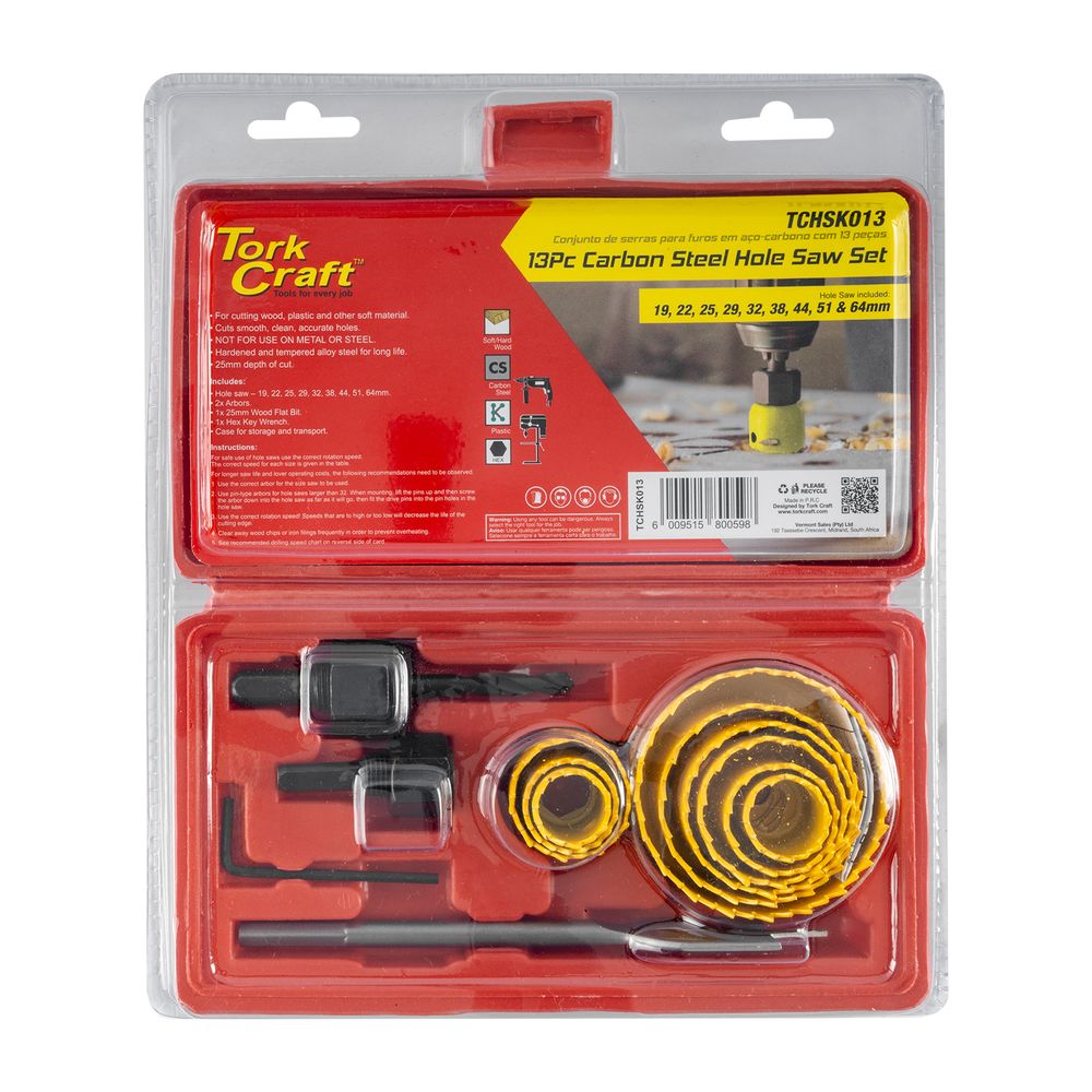 Tork Craft 13-Piece Carbon Steel Hole Saw Kit (19mm – 64mm) – TCHSK013