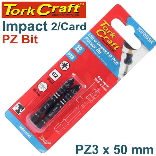 Tork Craft PZ3 x 50mm S2 Steel Impact Screwdriver Power Bits (2-Pack) – TCIPZ0350C