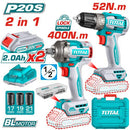 Total 20v P20s Cordless 2in1 400n.m Impact Wrench & 52n.m Impact Drill Combo Kit Tckli20271